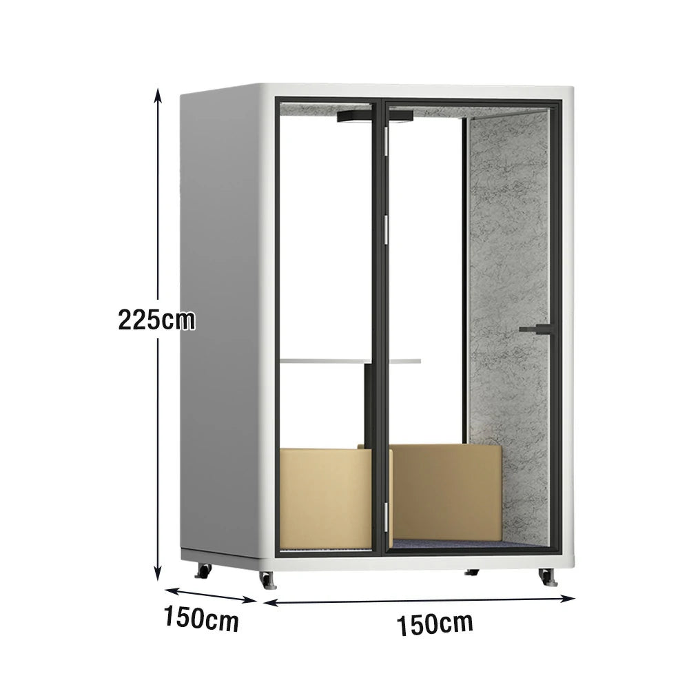 MODERA LCK-151521 Aluminium Frame 1.8x1.5m Large Soundproof Office Meeting Booth w/ Lighting, Ventilation & Casters - White
