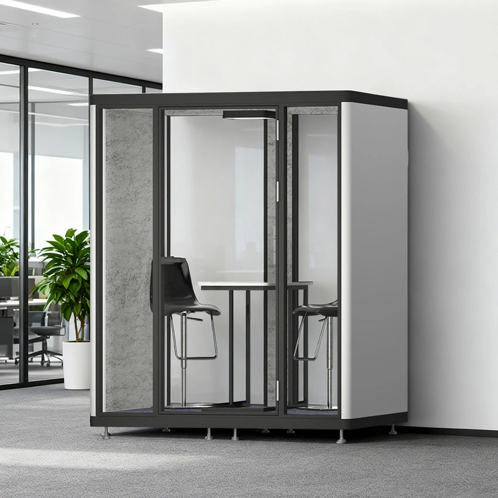 MODERA LCK-181521 Aluminium Frame 1.8x1.5m Large Soundproof Office Meeting Booth w/ Lighting, Ventilation & Casters - Black