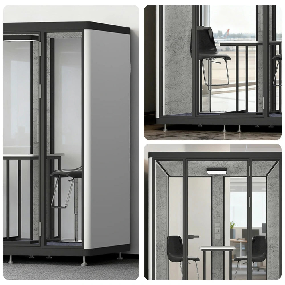 MODERA LCK-181521 Aluminium Frame 1.8x1.5m Large Soundproof Office Meeting Booth w/ Lighting, Ventilation & Casters - Black