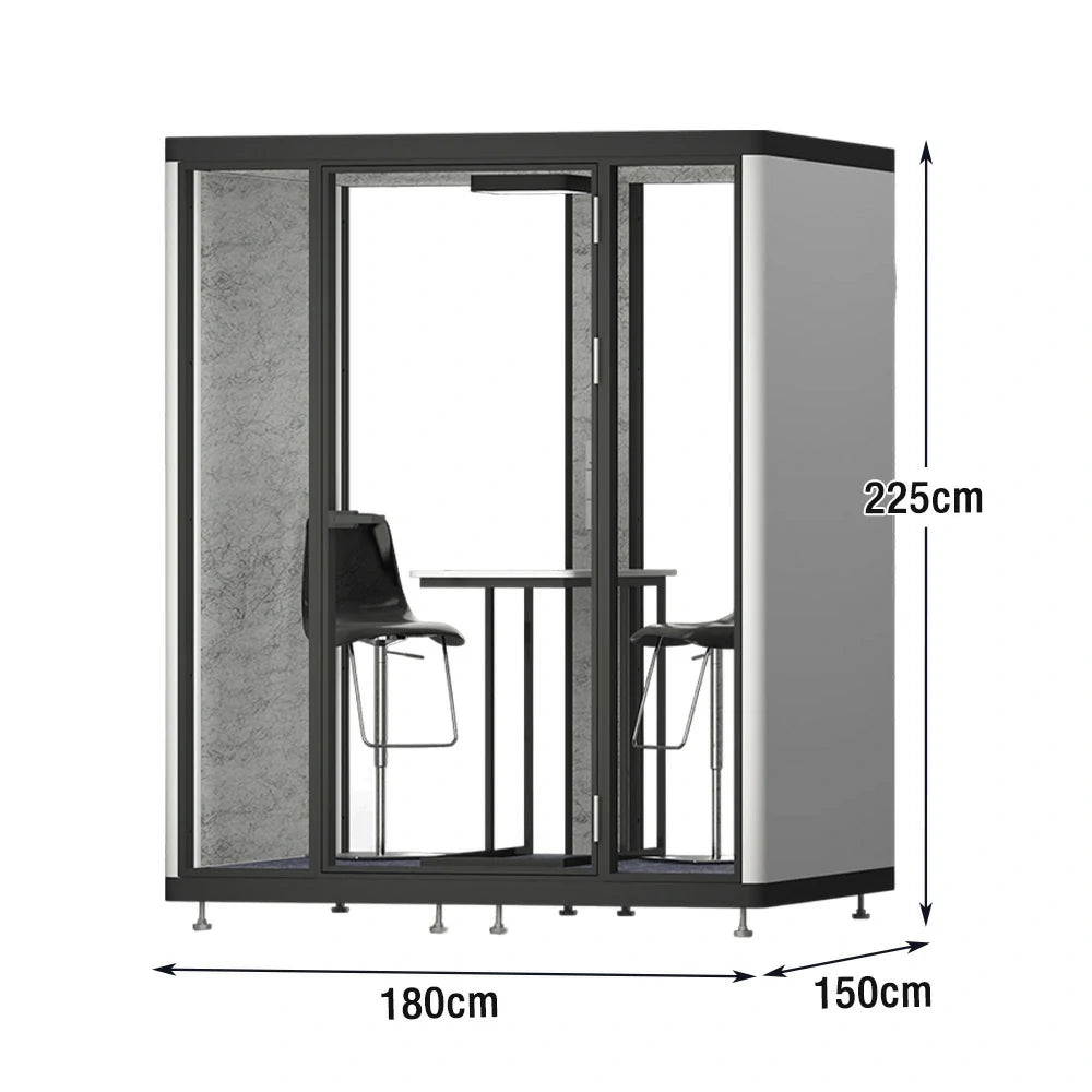 MODERA LCK-181521 Aluminium Frame 1.8x1.5m Large Soundproof Office Meeting Booth w/ Lighting, Ventilation & Casters - Black