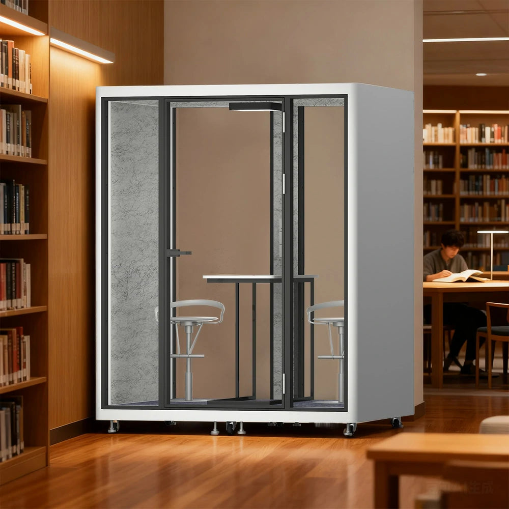 MODERA LCK-181521 Aluminium Frame 1.8x1.5m Large Soundproof Office Meeting Booth w/ Lighting, Ventilation & Casters - White