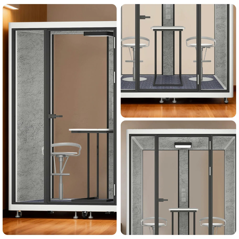 MODERA LCK-181521 Aluminium Frame 1.8x1.5m Large Soundproof Office Meeting Booth w/ Lighting, Ventilation & Casters - White