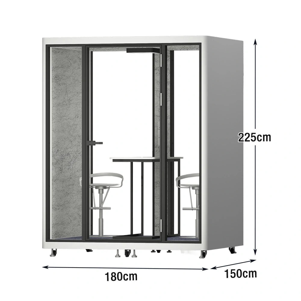 MODERA LCK-181521 Aluminium Frame 1.8x1.5m Large Soundproof Office Meeting Booth w/ Lighting, Ventilation & Casters - White