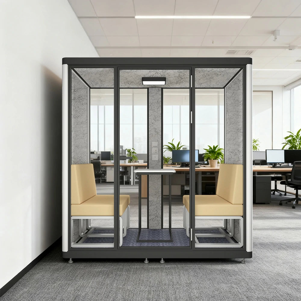 MODERA LCK-211621 Aluminium Frame 2.1x1.6m Large Soundproof Office Meeting Booth w/ Lighting, Ventilation & Casters - Black