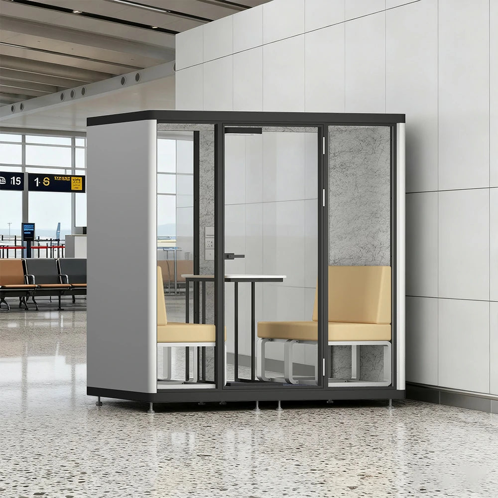 MODERA LCK-211621 Aluminium Frame 2.1x1.6m Large Soundproof Office Meeting Booth w/ Lighting, Ventilation & Casters - Black