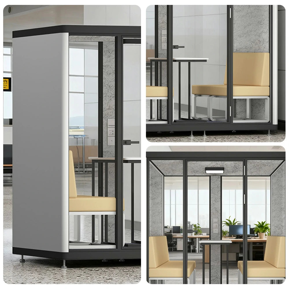 MODERA LCK-211621 Aluminium Frame 2.1x1.6m Large Soundproof Office Meeting Booth w/ Lighting, Ventilation & Casters - Black