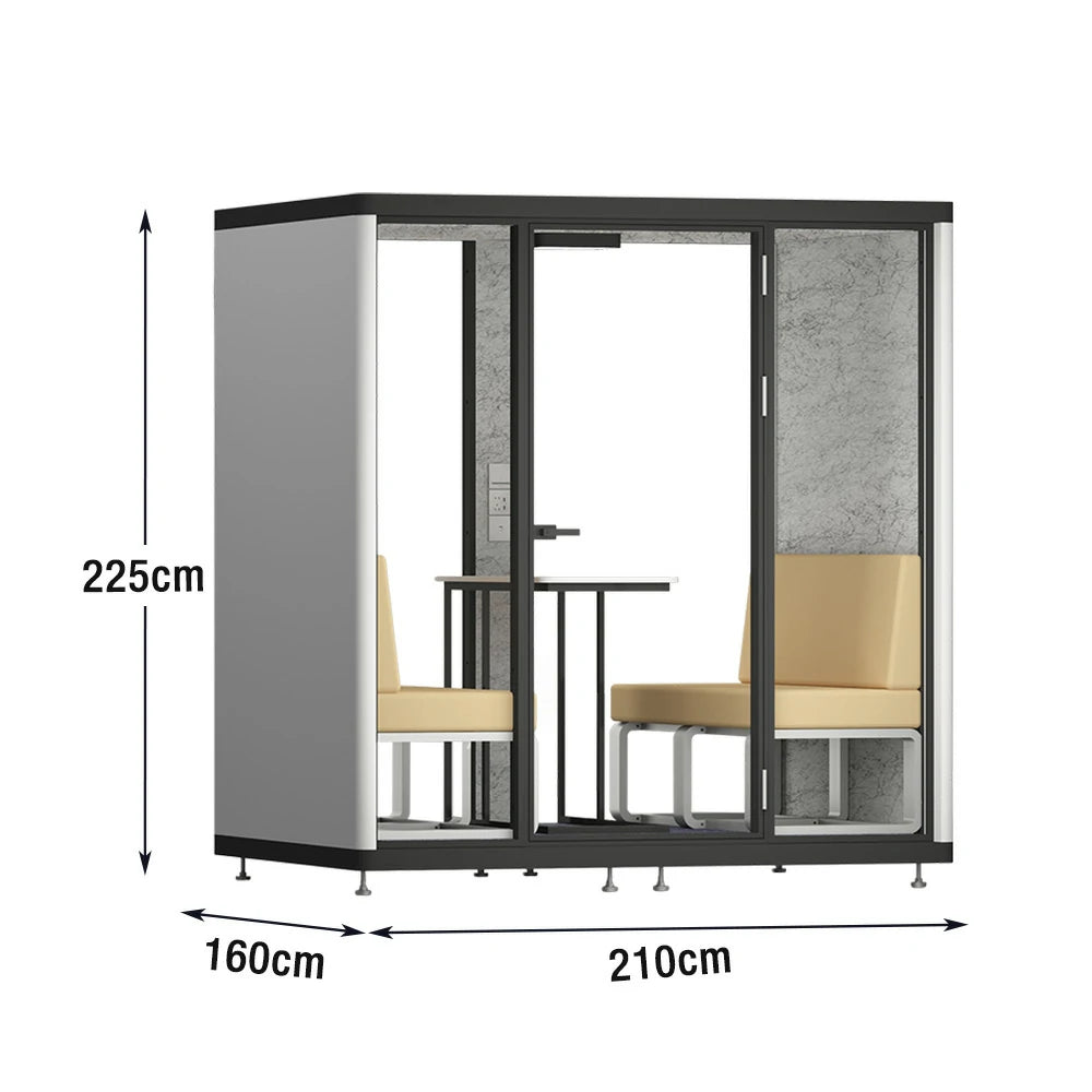MODERA LCK-211621 Aluminium Frame 2.1x1.6m Large Soundproof Office Meeting Booth w/ Lighting, Ventilation & Casters - Black