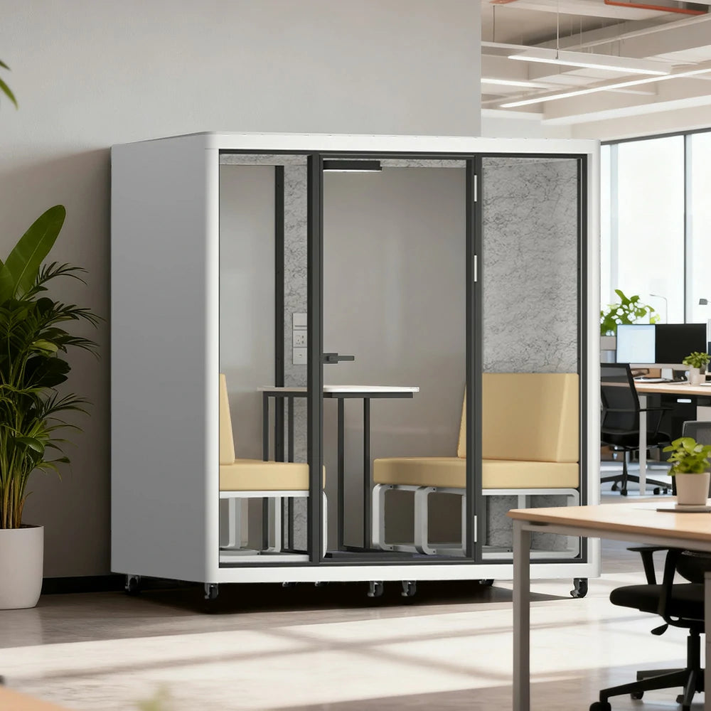 MODERA LCK-211621 Aluminium Frame 2.1x1.6m Large Soundproof Office Meeting Booth w/ Lighting, Ventilation & Casters - White