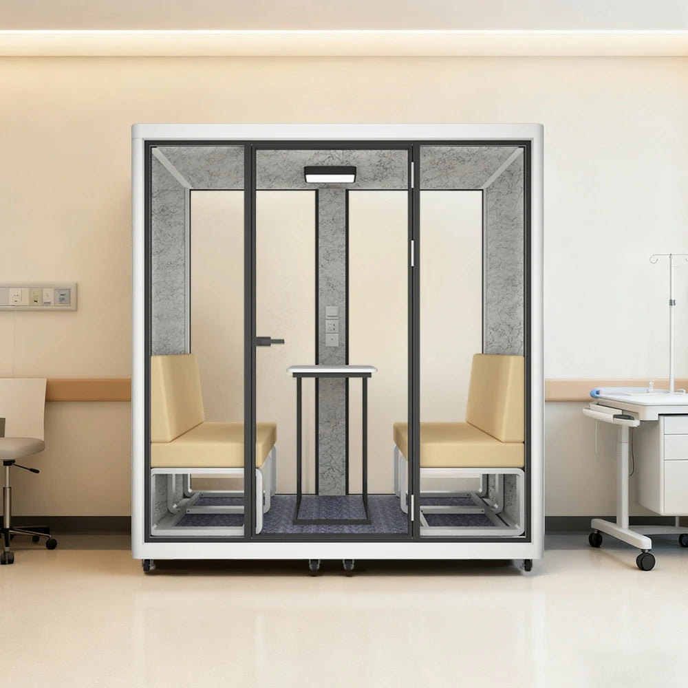 MODERA LCK-211621 Aluminium Frame 2.1x1.6m Large Soundproof Office Meeting Booth w/ Lighting, Ventilation & Casters - White