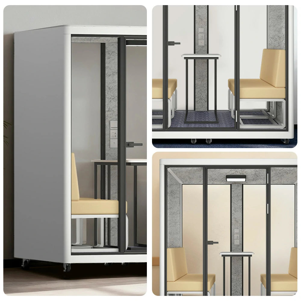 MODERA LCK-211621 Aluminium Frame 2.1x1.6m Large Soundproof Office Meeting Booth w/ Lighting, Ventilation & Casters - White