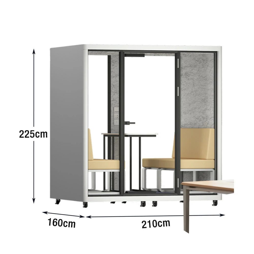 MODERA LCK-211621 Aluminium Frame 2.1x1.6m Large Soundproof Office Meeting Booth w/ Lighting, Ventilation & Casters - White