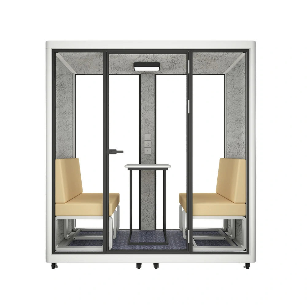 MODERA LCK-211621 Aluminium Frame 2.1x1.6m Large Soundproof Office Meeting Booth w/ Lighting, Ventilation & Casters - White