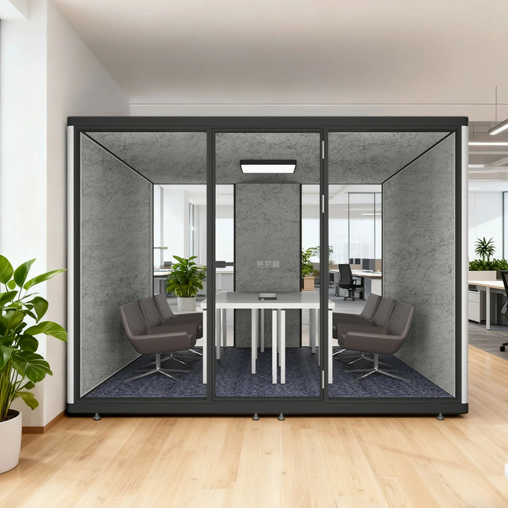 MODERA LCK-303021 Aluminium Frame 3.0x3.0m Large Soundproof Office Meeting Booth w/ Lighting, Ventilation & Casters - Black