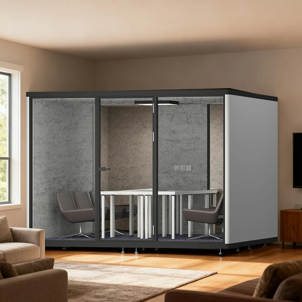 MODERA LCK-303021 Aluminium Frame 3.0x3.0m Large Soundproof Office Meeting Booth w/ Lighting, Ventilation & Casters - Black