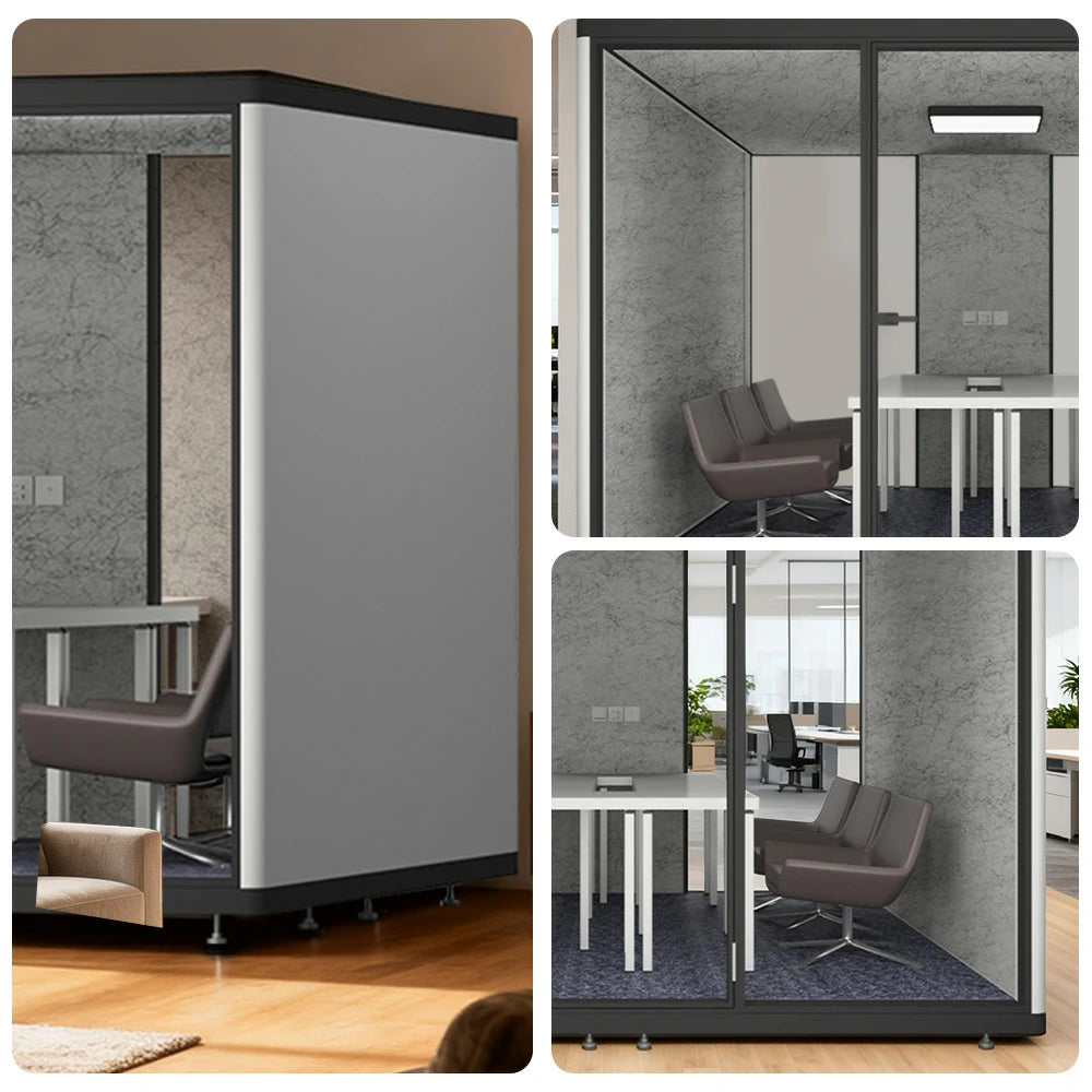 MODERA LCK-303021 Aluminium Frame 3.0x3.0m Large Soundproof Office Meeting Booth w/ Lighting, Ventilation & Casters - Black
