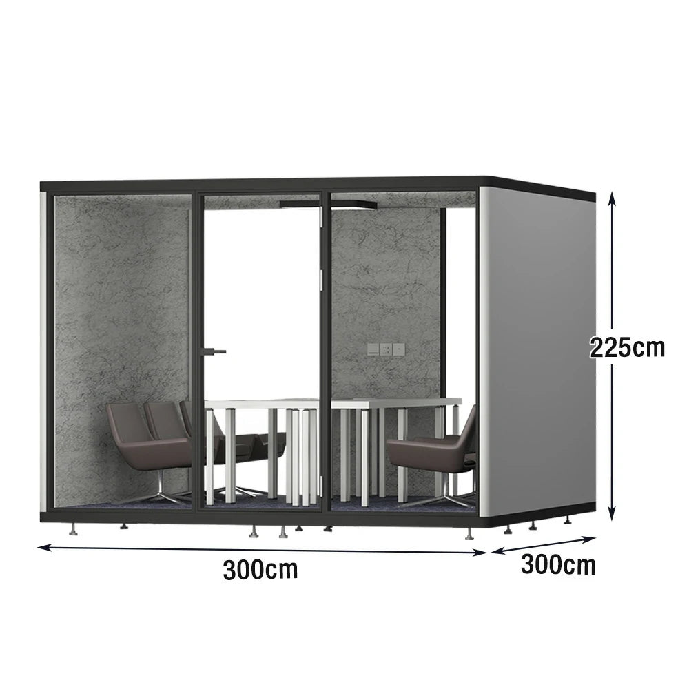 MODERA LCK-303021 Aluminium Frame 3.0x3.0m Large Soundproof Office Meeting Booth w/ Lighting, Ventilation & Casters - Black