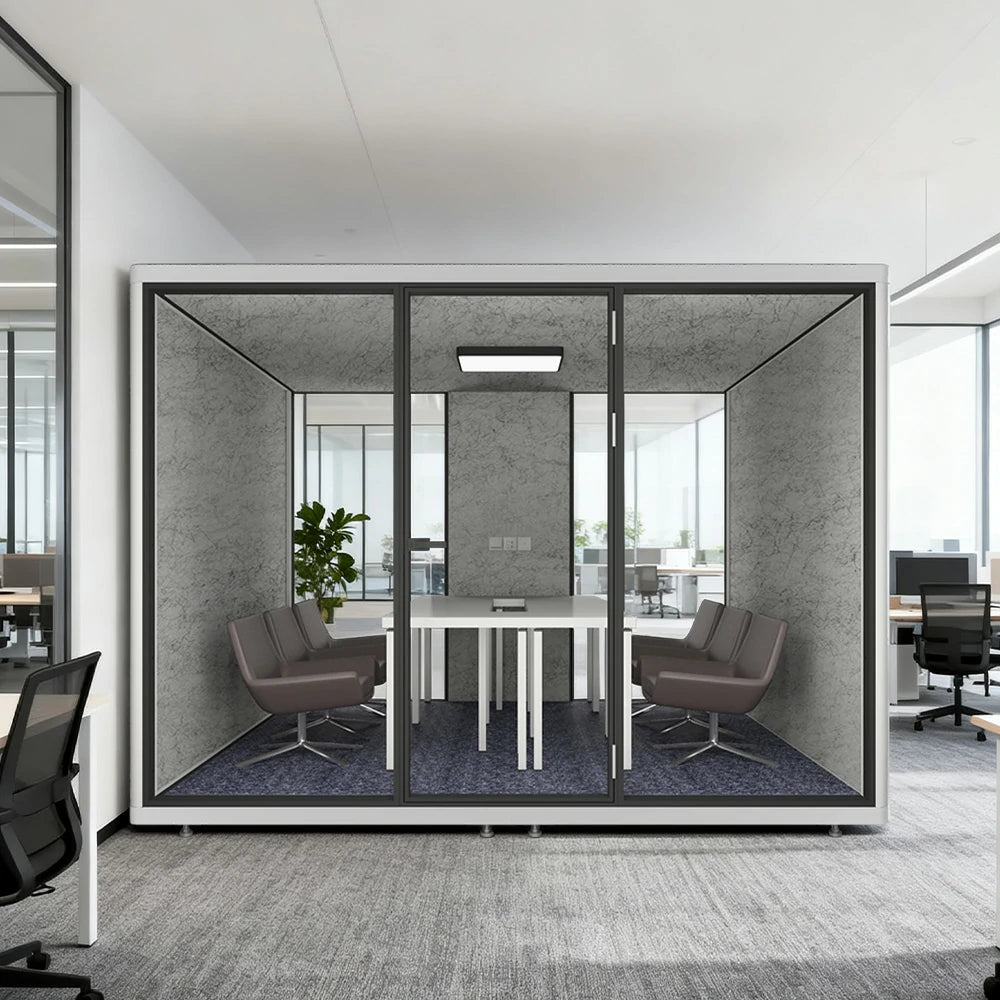 MODERA LCK-303021 Aluminium Frame 3.0x3.0m Large Soundproof Office Meeting Booth w/ Lighting, Ventilation & Casters - White