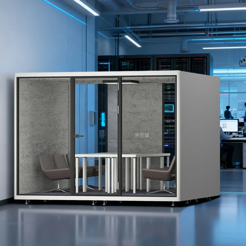 MODERA LCK-303021 Aluminium Frame 3.0x3.0m Large Soundproof Office Meeting Booth w/ Lighting, Ventilation & Casters - White