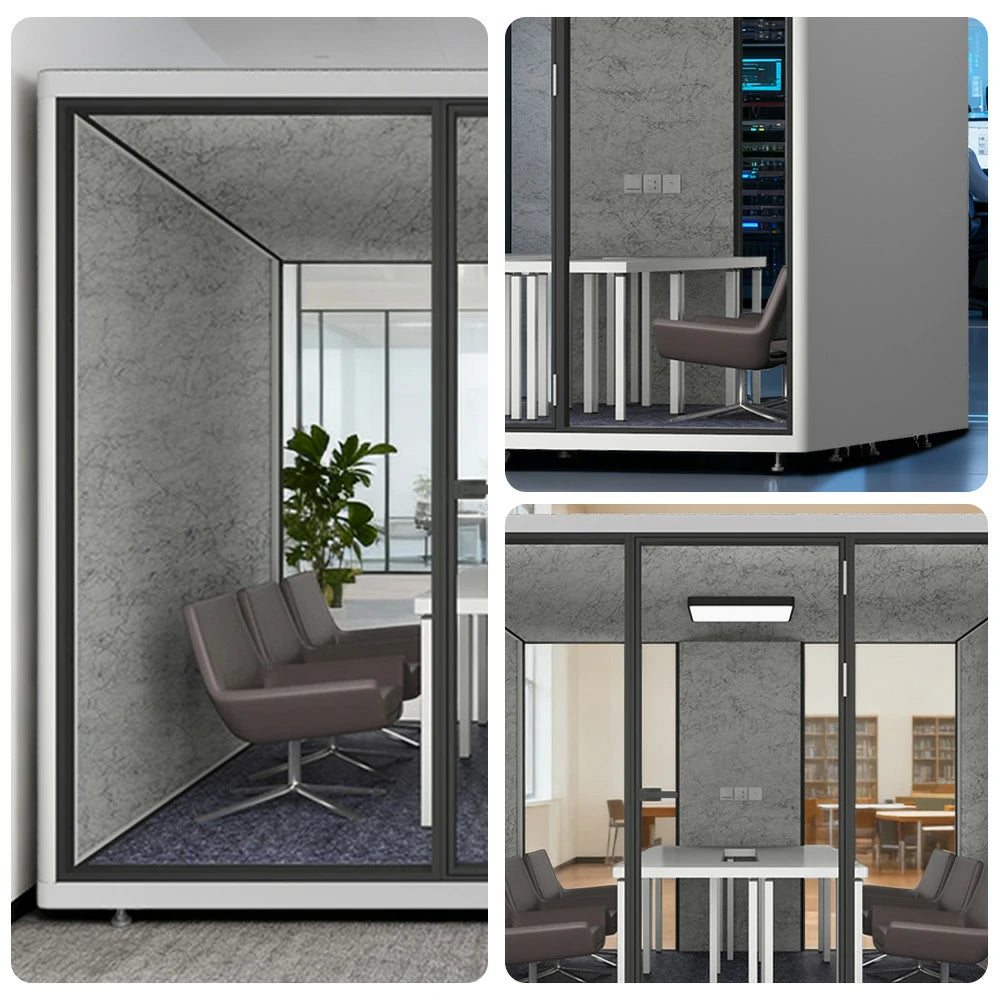 MODERA LCK-303021 Aluminium Frame 3.0x3.0m Large Soundproof Office Meeting Booth w/ Lighting, Ventilation & Casters - White