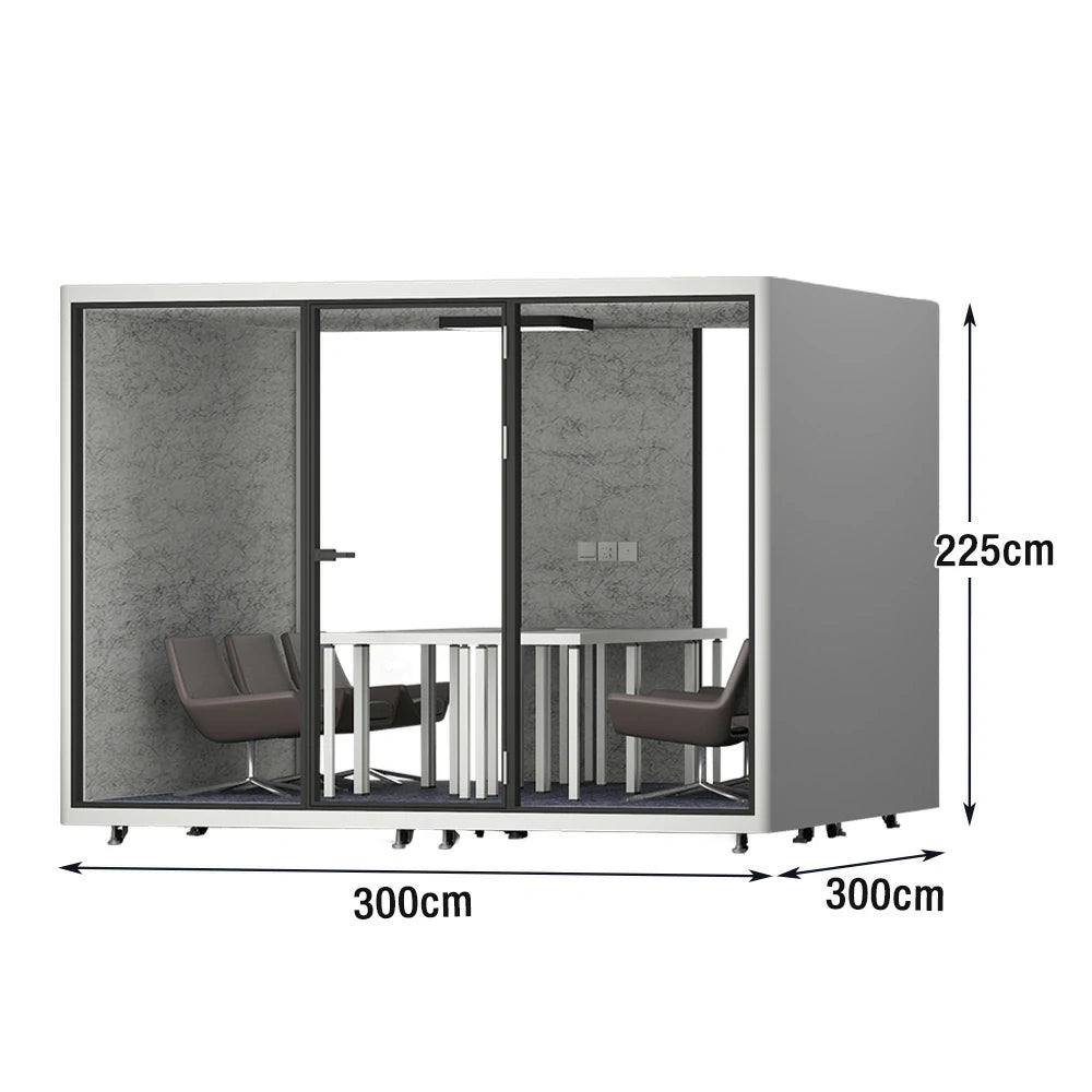 MODERA LCK-303021 Aluminium Frame 3.0x3.0m Large Soundproof Office Meeting Booth w/ Lighting, Ventilation & Casters - White