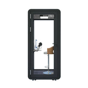 MODERA MWK-101021 Wood Grain 1.0x1.0m Soundproof Office Meeting Booth w/ Lighting, Ventilation & Casters - Black