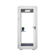 MODERA MWK-101021 Wood Grain 1.0x1.0m Soundproof Office Meeting Booth w/ Lighting, Ventilation & Casters - White