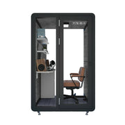 MODERA MWK-141221 Wood Grain 1.4x1.2m Soundproof Office Meeting Booth w/ Lighting, Ventilation & Casters - Black