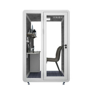 MODERA MWK-141221 Wood Grain 1.4x1.2m Soundproof Office Meeting Booth w/ Lighting, Ventilation & Casters - White