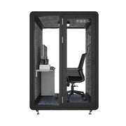 MODERA MWK-151521 Wood Grain 1.5x1.5m Soundproof Office Meeting Booth w/ Lighting, Ventilation & Casters - Black