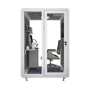 MODERA MWK-151521 Wood Grain 1.5x1.5m Soundproof Office Meeting Booth w/ Lighting, Ventilation & Casters - White