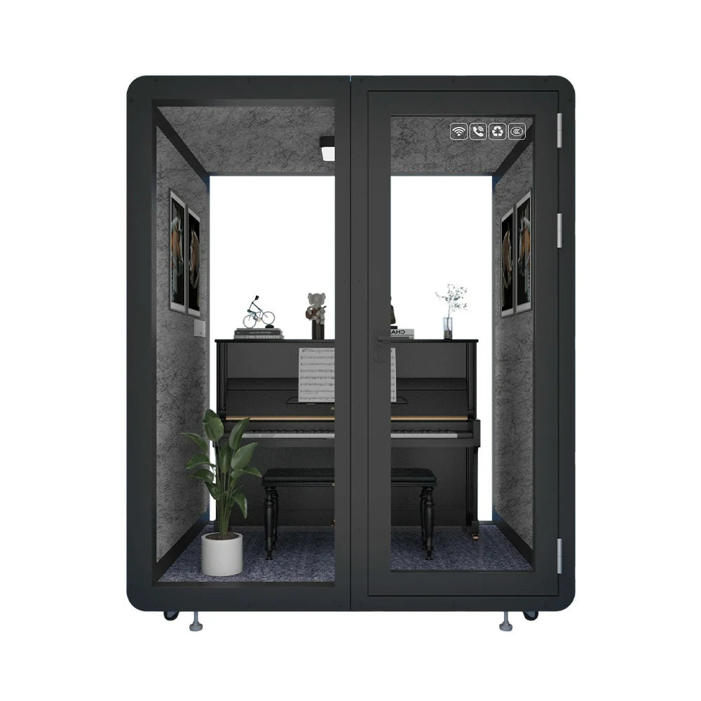 MODERA MWK-181521 Wood Grain 1.8x1.5m Soundproof Office Meeting Booth w/ Lighting, Ventilation & Casters - Black