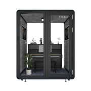 MODERA MWK-181521 Wood Grain 1.8x1.5m Soundproof Office Meeting Booth w/ Lighting, Ventilation & Casters - Black