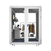 MODERA MWK-181521 Wood Grain 1.8x1.5m Soundproof Office Meeting Booth w/ Lighting, Ventilation & Casters - White