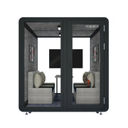 MODERA MWK-202021 Wood Grain 2.0x2.0m Soundproof Office Meeting Booth w/ Lighting, Ventilation & Casters - Black
