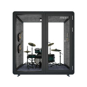 MODERA MWK-211621 Wood Grain 2.1x1.6m Soundproof Office Meeting Booth w/ Lighting, Ventilation & Casters - Black