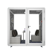 MODERA MWK-211621 Wood Grain 2.1x1.6m Soundproof Office Meeting Booth w/ Lighting, Ventilation & Casters - White