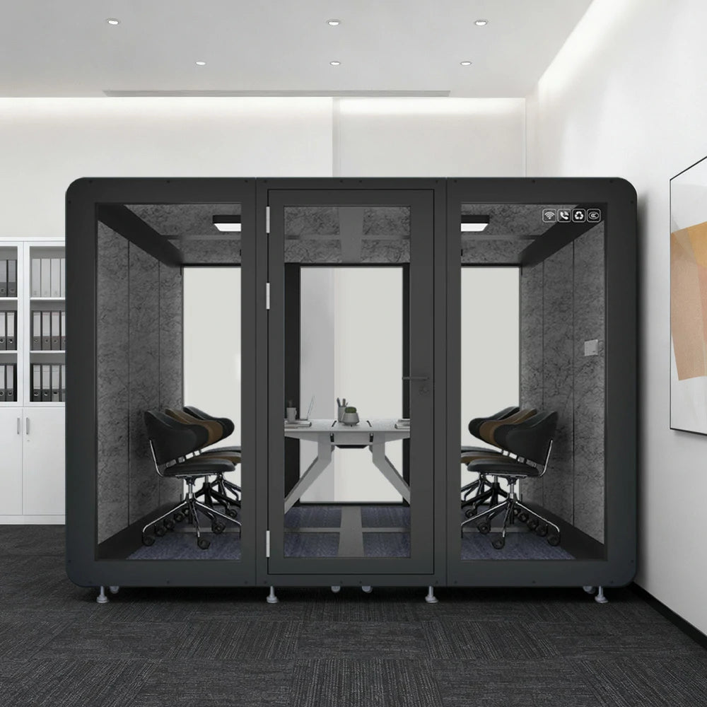 MODERA MWK-303021 Wood Grain 3.0x3.0m Large Soundproof Office Meeting Booth w/ Lighting, Ventilation & Casters - Black
