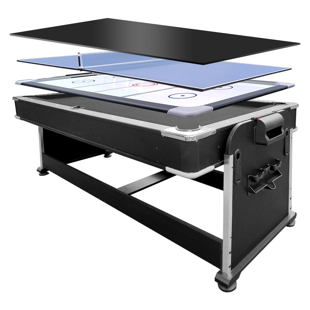 VERSA 7FT 4-In-1 Convertible Air Hockey/ Pool Billiards/ Dining Table / Table Tennis Table Blue/ Black Felt For Billiard Gaming Room Free Accessory