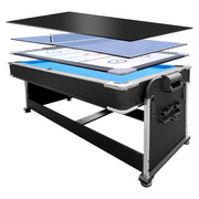 VERSA 4-IN-1 8FT Convertible Table Air Hockey, Pool Billiards, Dining, and Table Tennis for Billiard Game Rooms with Free Accessories - Blue Felt