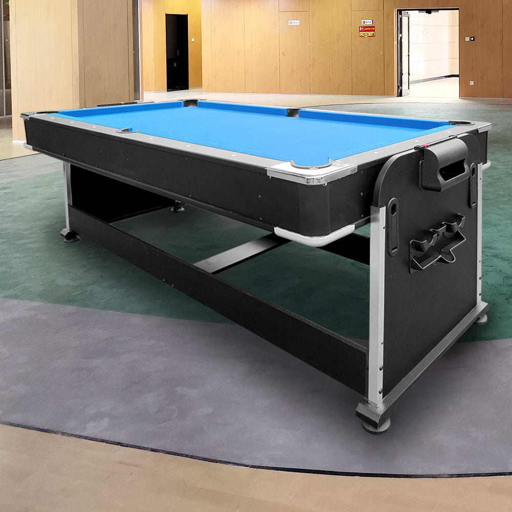VERSA 4-IN-1 8FT Convertible Table Air Hockey, Pool Billiards, Dining, and Table Tennis for Billiard Game Rooms with Free Accessories - Blue Felt
