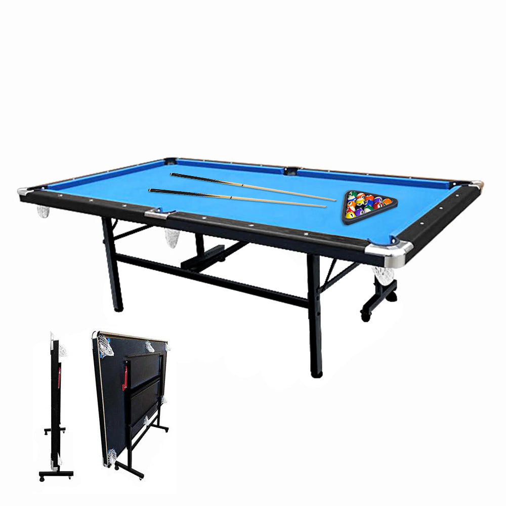 CUETIQ 8FT Foldable Pool Table Blue/Red/Green/Black Felt Billiard Table Free Accessory for Small Room