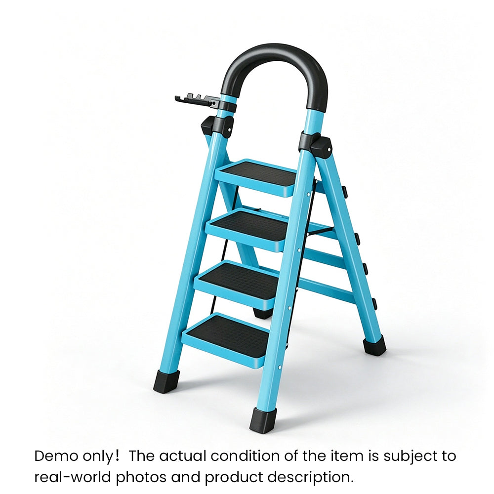 Display Model GROVIA-JXTO-LD-S4-BU 4 Step Folding Ladder w/ Wide Pedals & Tool Tray MEL Store Inspection