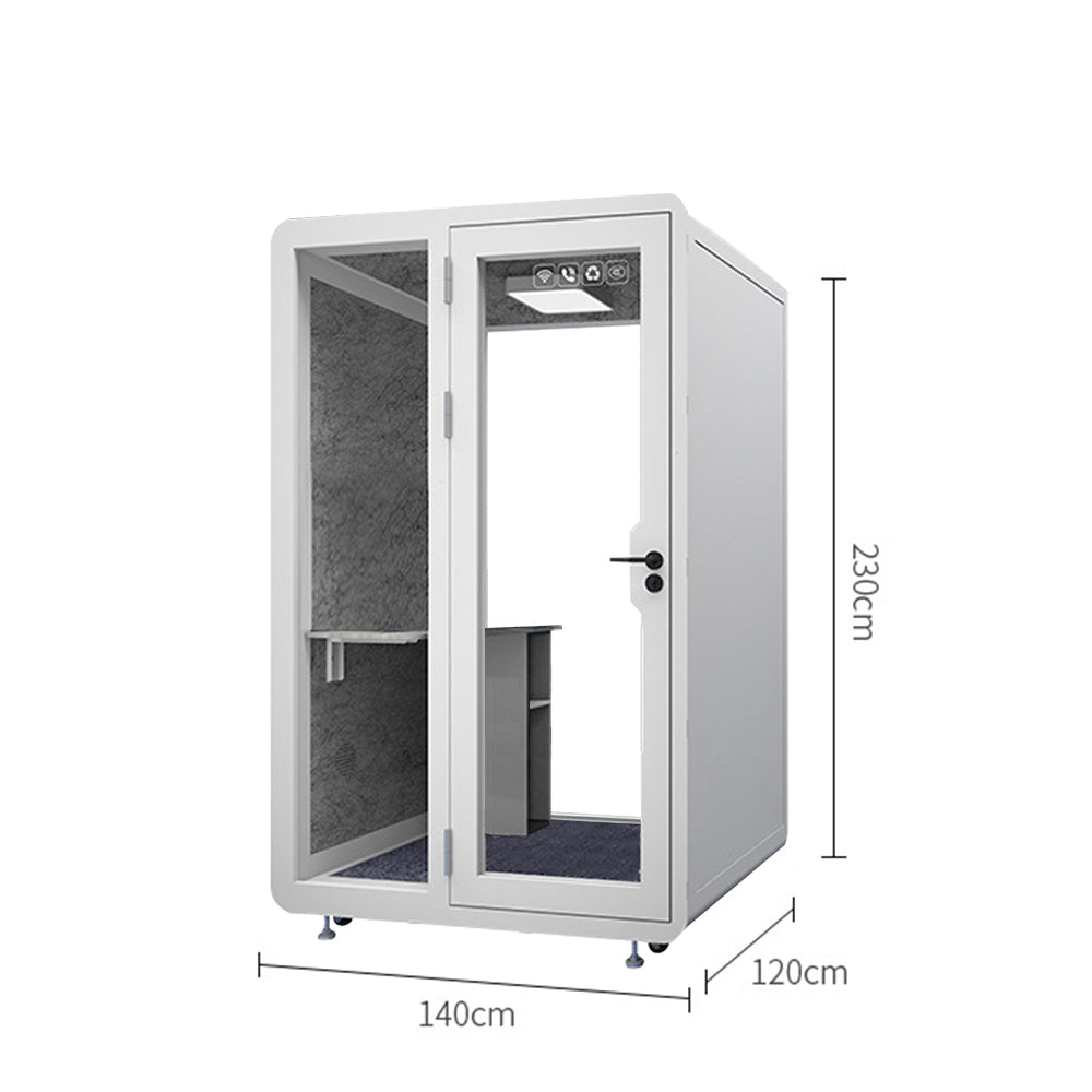 MODERA 1.4x1.2m Movable Soundproof Booth W/ Light, Workbench, Storage cabinet, Carpet - White
