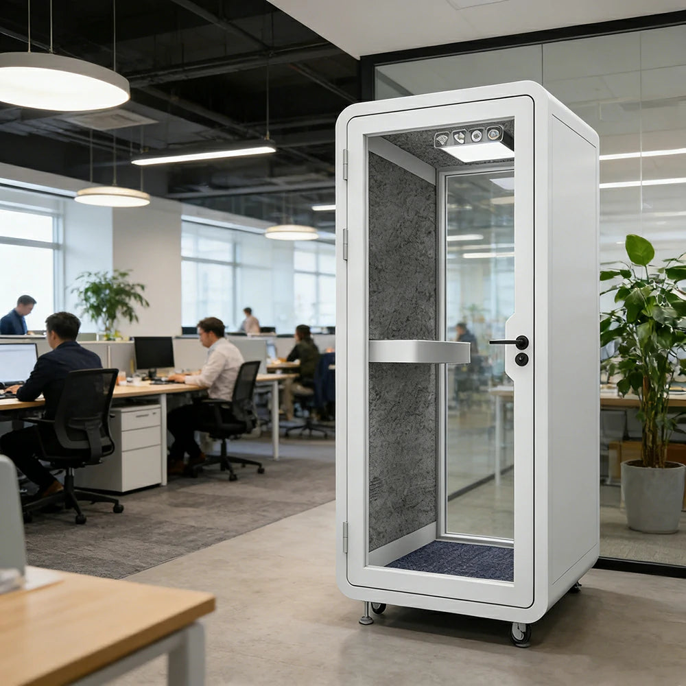 MODERA 1x1m Movable Indoor Soundproof Booth W/ Light, Workbench, Carpet - White