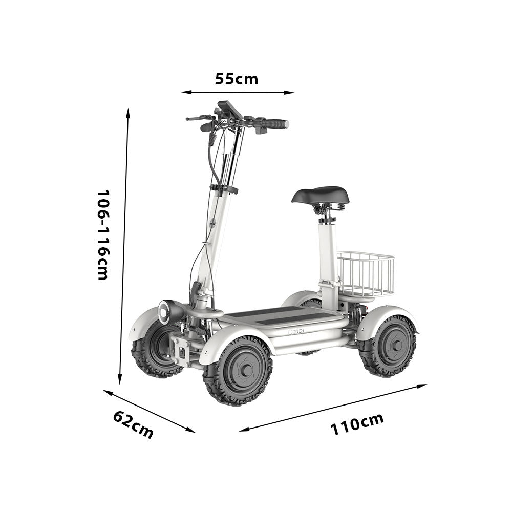 YIDI D4 1000W 48V 30Ah/40Ah/50Ah 11-inch Lithium Battery Foldable White High Carbon Steel Electric Scooter Drum Brake