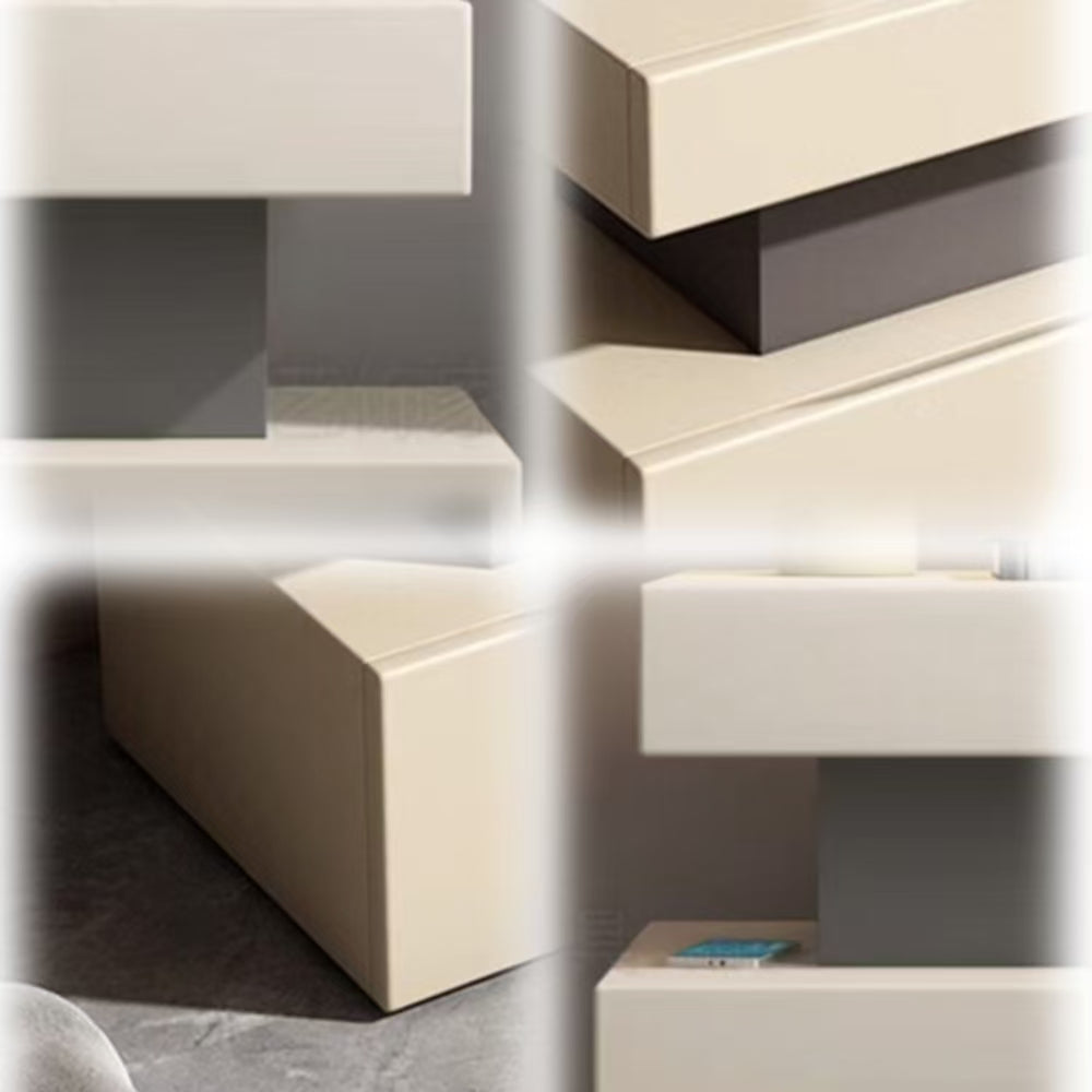 LIVARA NT1006 Cream-Style Solid Wood Frame Metal Legs Bedside Table