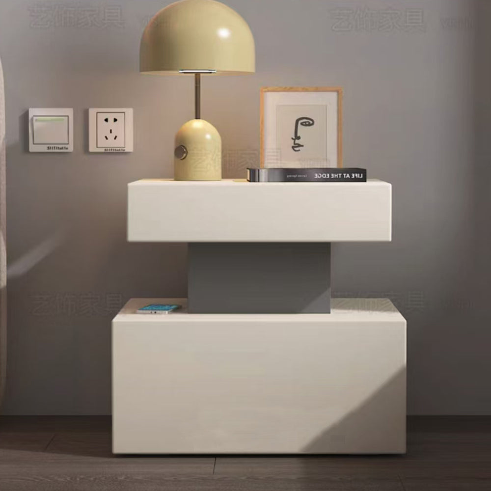 LIVARA NT1006 Cream-Style Solid Wood Frame Metal Legs Bedside Table