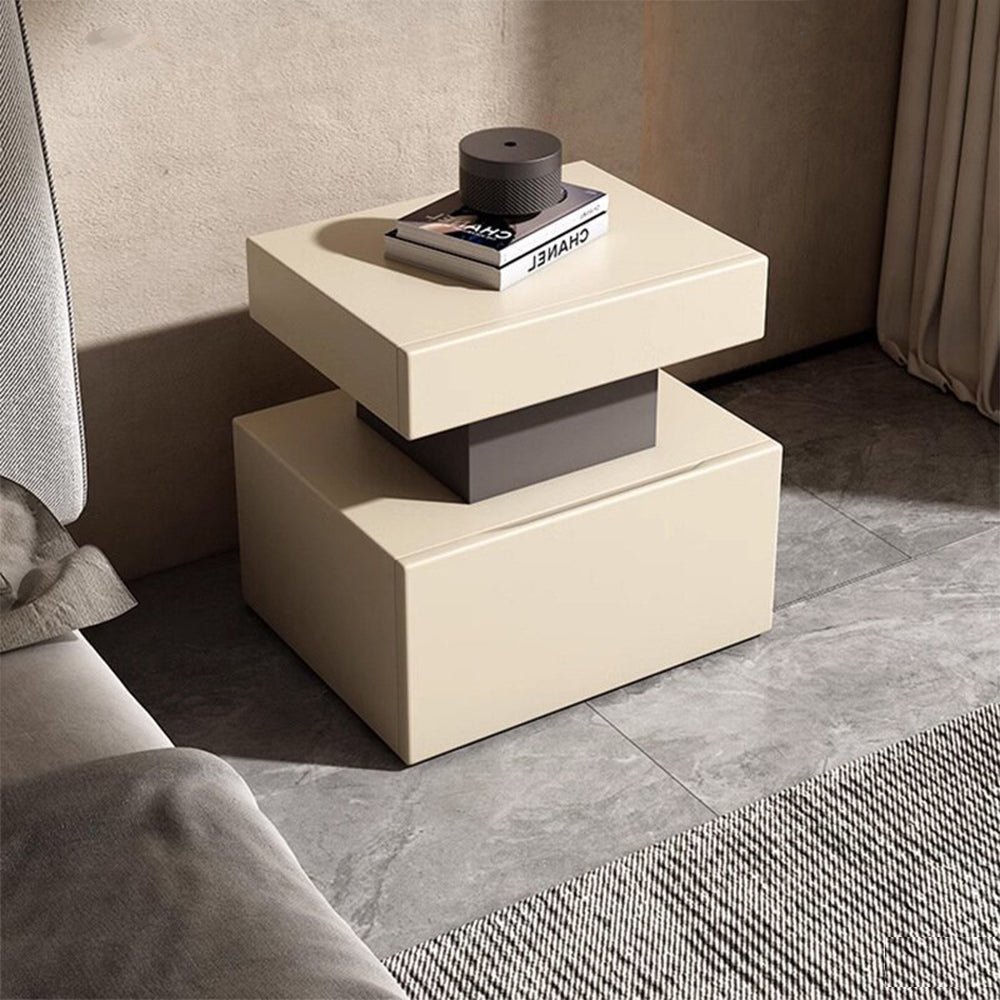 LIVARA NT1006 Cream-Style Solid Wood Frame Metal Legs Bedside Table