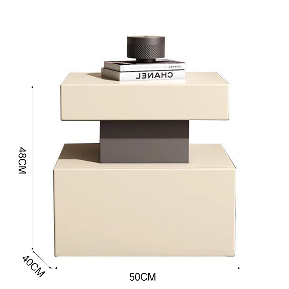 LIVARA NT1006 Cream-Style Solid Wood Frame Metal Legs Bedside Table