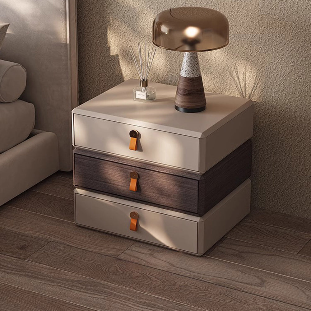 LIVARA NT1036 Rotating Bedside Table with Faux Leather Surface and Solid Wood Drawer, Velvet Lined